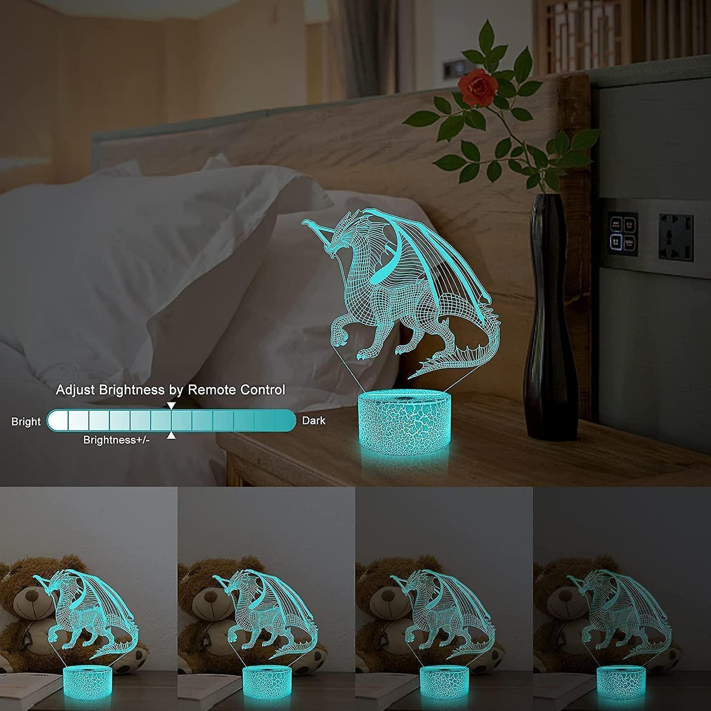 3D Dragon Lamp Night Light 3D Illusion lamp  16 Color