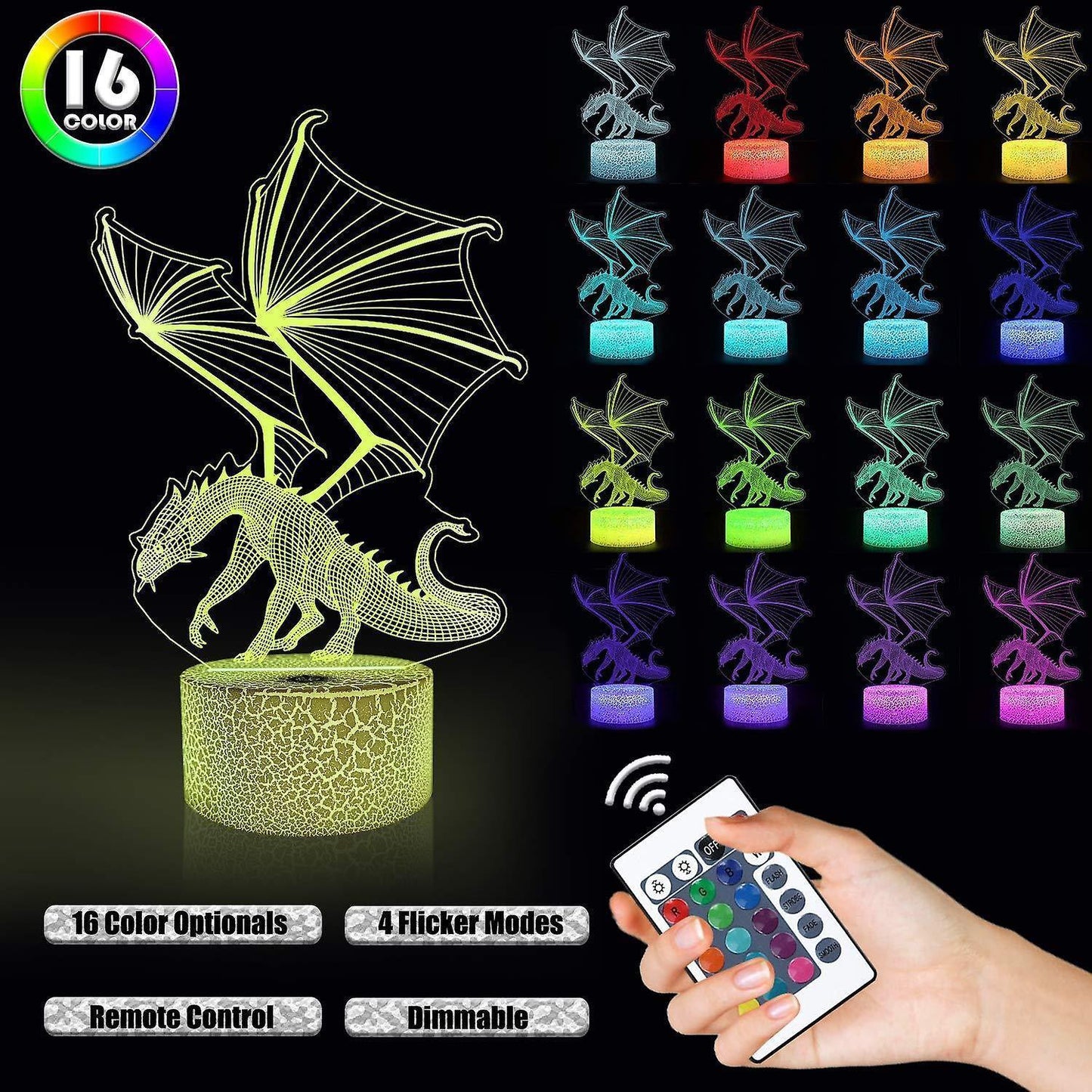 3D Dragon Lamp Night Light 3D Illusion lamp  16 Color