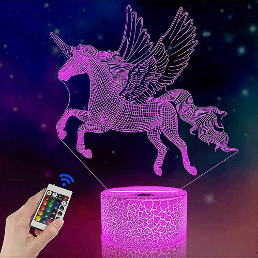 Unicorn Gifts for Grils3D Illusion Night Light Bedside Lamp wtih Remote Control 16 Colors Changing Dim Function