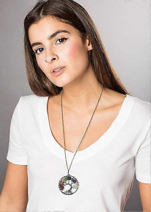 7 Chakra Gemstone Healing Crystals Necklace Copper Wire Wrapped Natural Gemstone Necklace Unisex Hippie Leather Necklace Choker