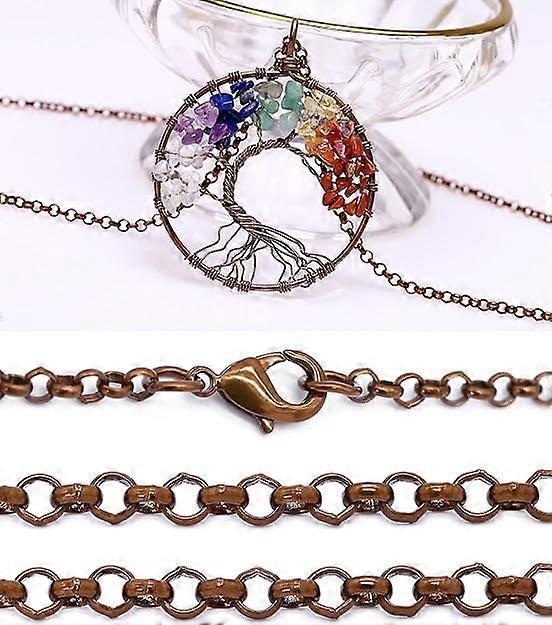 7 Chakra Gemstone Healing Crystals Necklace Copper Wire Wrapped Natural Gemstone Necklace Unisex Hippie Leather Necklace Choker