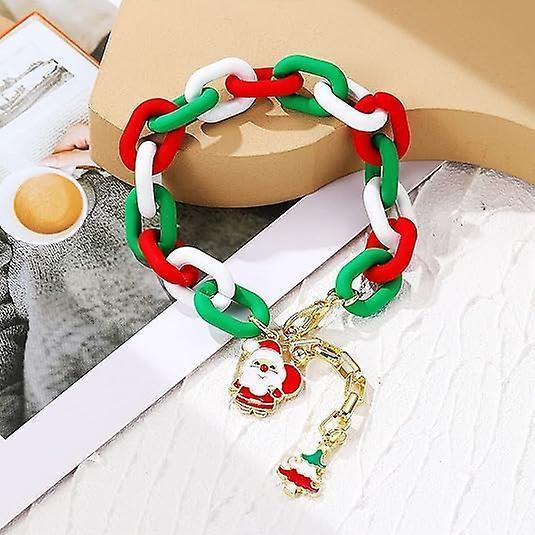 Christmas Beaded Pendant Bracelet Adjustable Christmas Tree Claus Snowman Crystal Imitation Pearl Pendant Chain Bracelet For Women Christmas Gifts