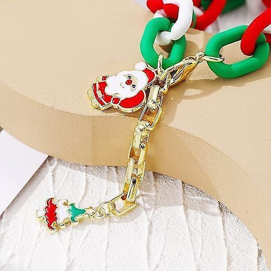 Christmas Beaded Pendant Bracelet Adjustable Christmas Tree Claus Snowman Crystal Imitation Pearl Pendant Chain Bracelet For Women Christmas Gifts