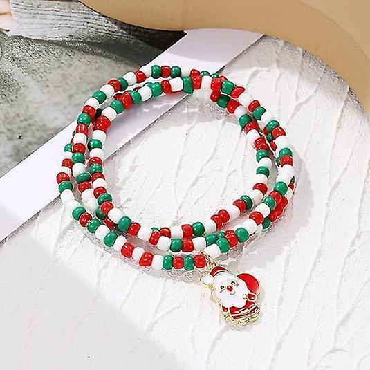 Christmas Beaded Pendant Bracelet Adjustable Christmas Tree Claus Snowman Crystal Imitation Pearl Pendant Chain Bracelet For Women Christmas Gifts