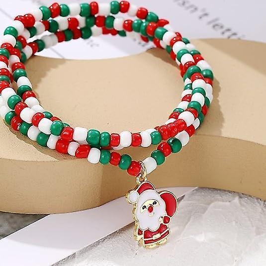 Christmas Beaded Pendant Bracelet Adjustable Christmas Tree Claus Snowman Crystal Imitation Pearl Pendant Chain Bracelet For Women Christmas Gifts