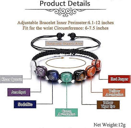 Healing Crystal Bead Bracelet Women Natural Gemstones Yoga Reiki Chakras Stone Beads Anxiety Braided Bracelet Adjustable Jewelry Men Gifts