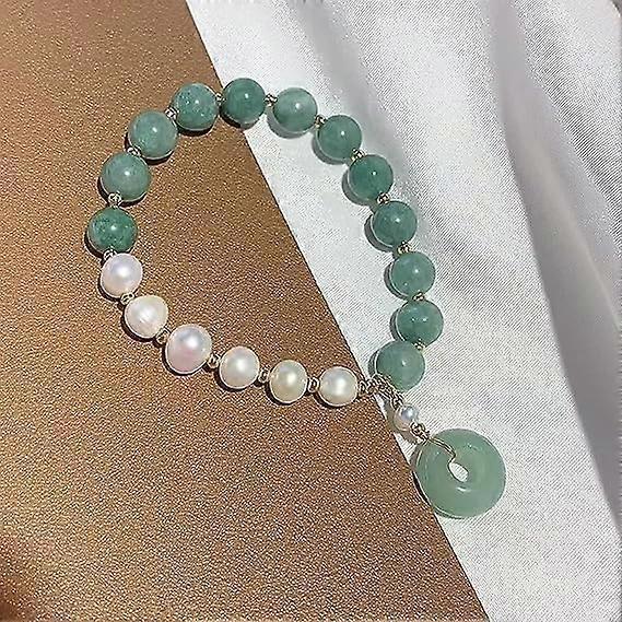 Healing Crystal Bracelet Gold Wealthy Lucky Pearl Feng Shui Jade Bracelet for Women