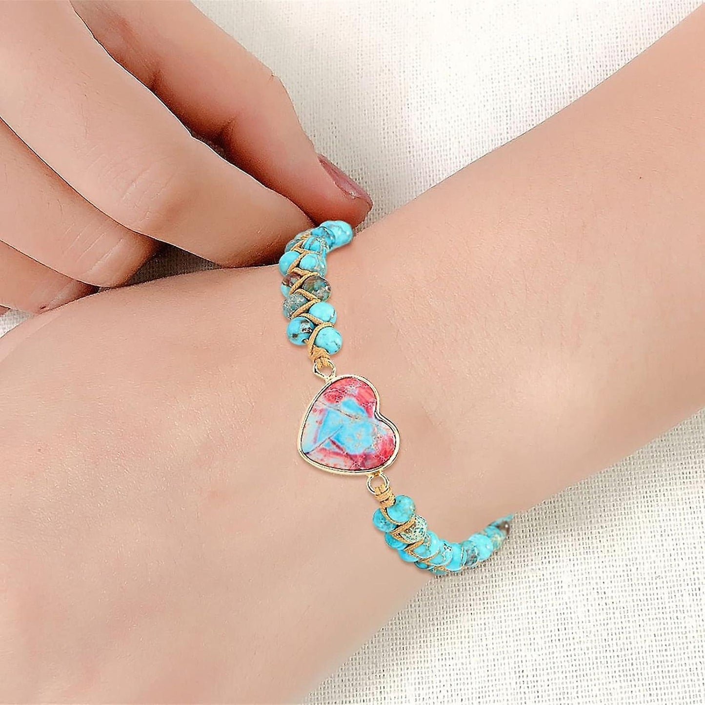 Healing Stone Bracelet Beads Yoga Bracelet Turquoise Natutal Stone Chakra Crystal Energy Heart Charm Bracelet Handmade