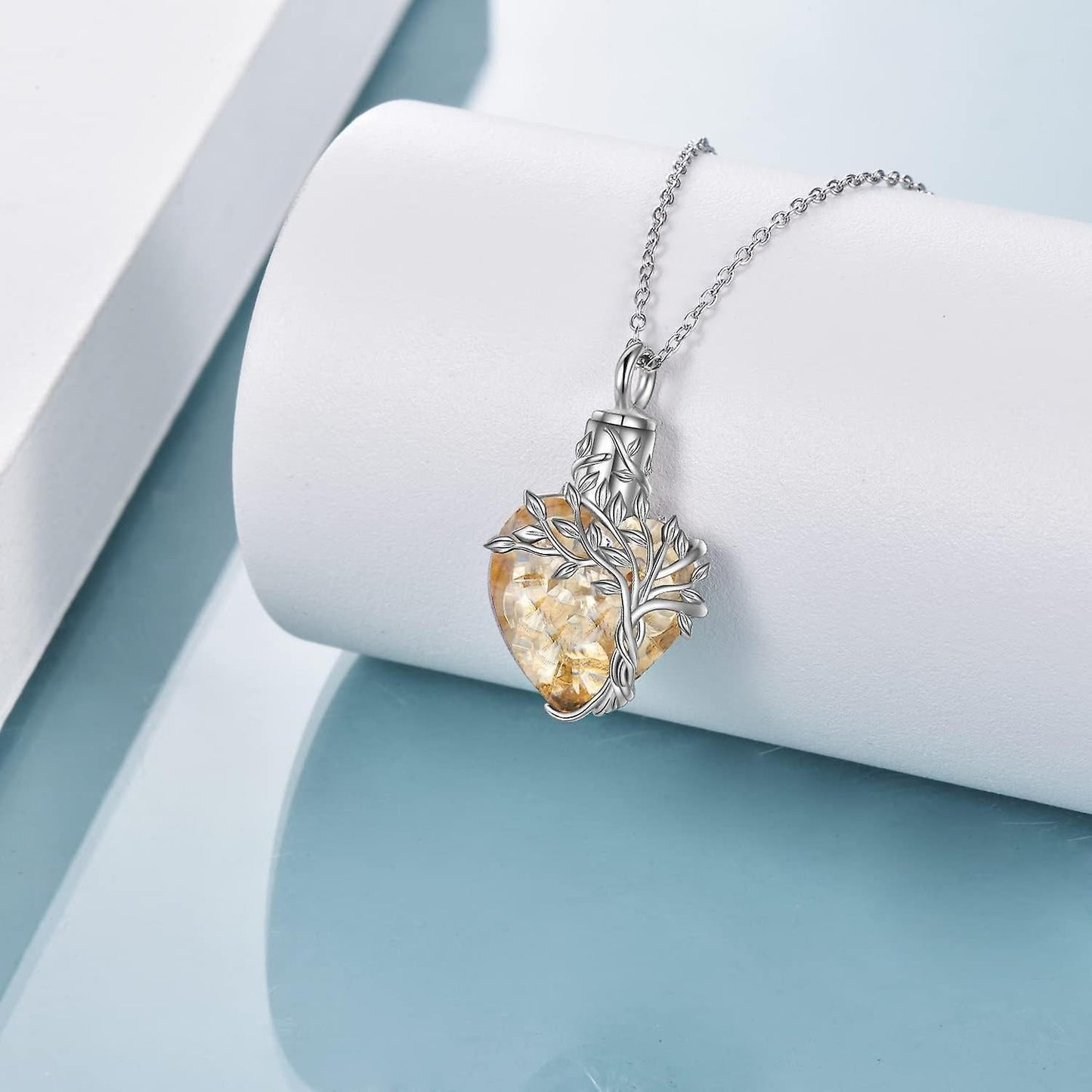 Heart Tree Of Life Urn Necklace For Ashes Sterling Silver Cremation Jewelry With Crystal W/funnel Filler Memorial Jewelry Gifts For Women Girls