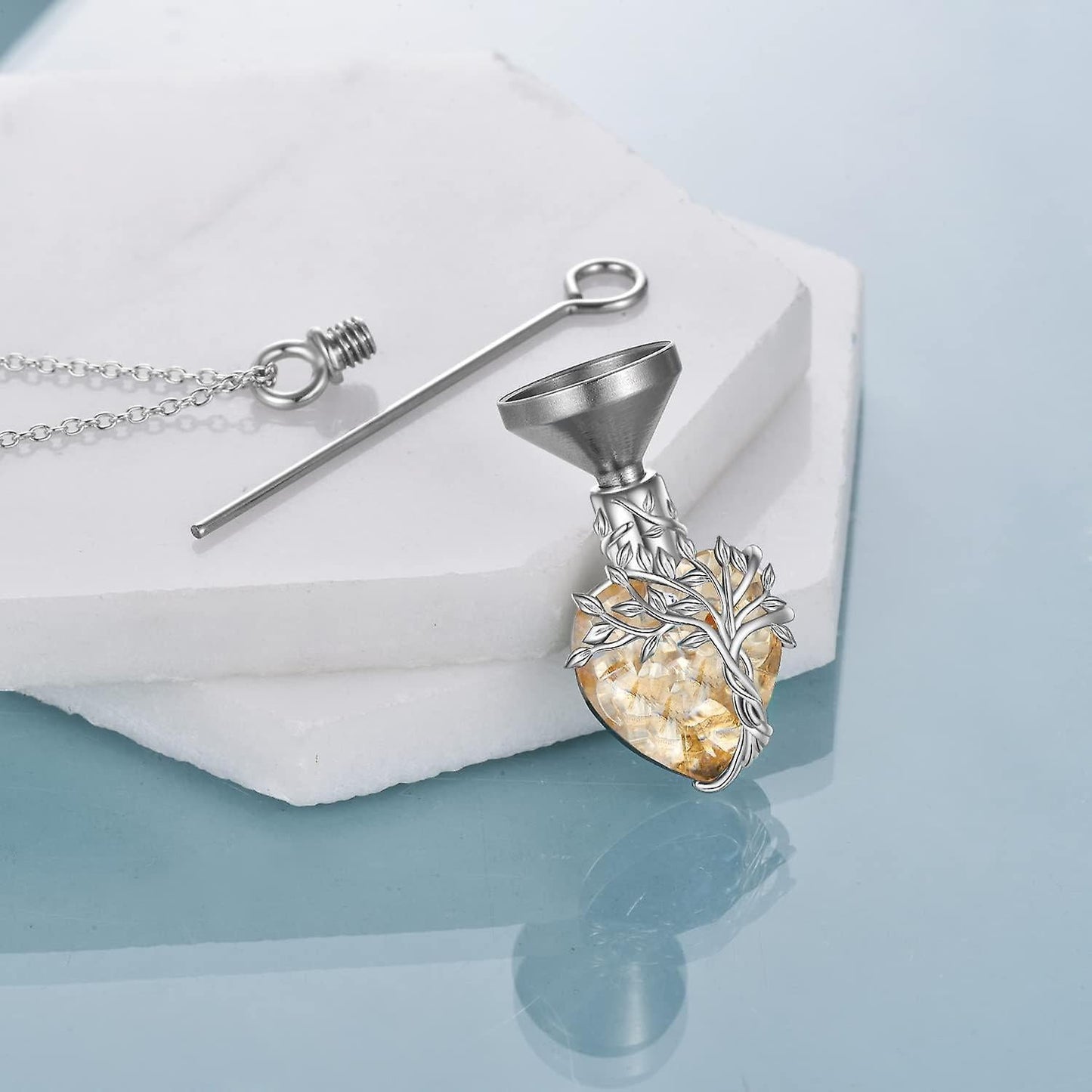 Heart Tree Of Life Urn Necklace For Ashes Sterling Silver Cremation Jewelry With Crystal W/funnel Filler Memorial Jewelry Gifts For Women Girls