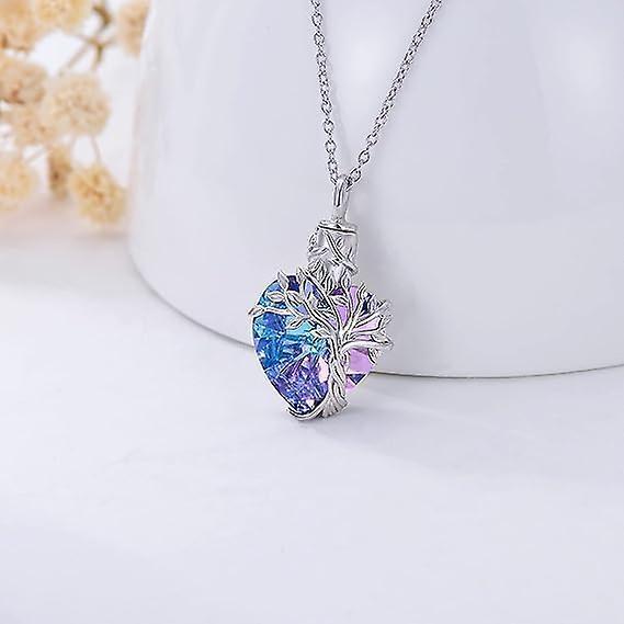 Heart Tree Of Life Urn Necklace For Ashes Sterling Silver Cremation Jewelry With Crystal W/funnel Filler Memorial Jewelry Gifts For Women Girls
