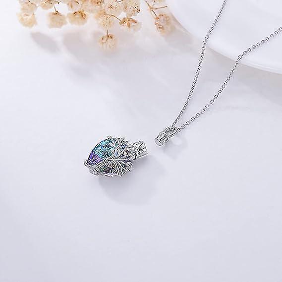 Heart Tree Of Life Urn Necklace For Ashes Sterling Silver Cremation Jewelry With Crystal W/funnel Filler Memorial Jewelry Gifts For Women Girls