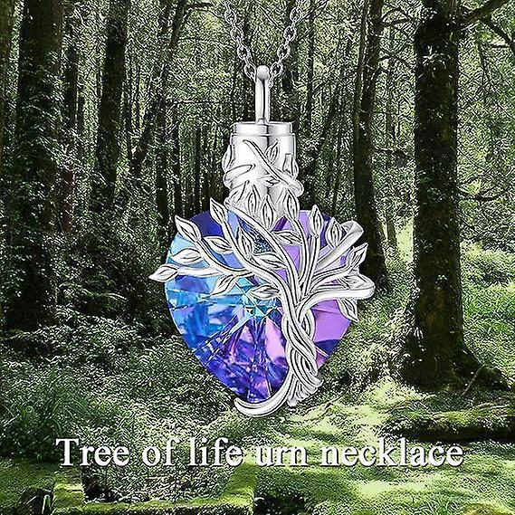 Heart Tree Of Life Urn Necklace For Ashes Sterling Silver Cremation Jewelry With Crystal W/funnel Filler Memorial Jewelry Gifts For Women Girls