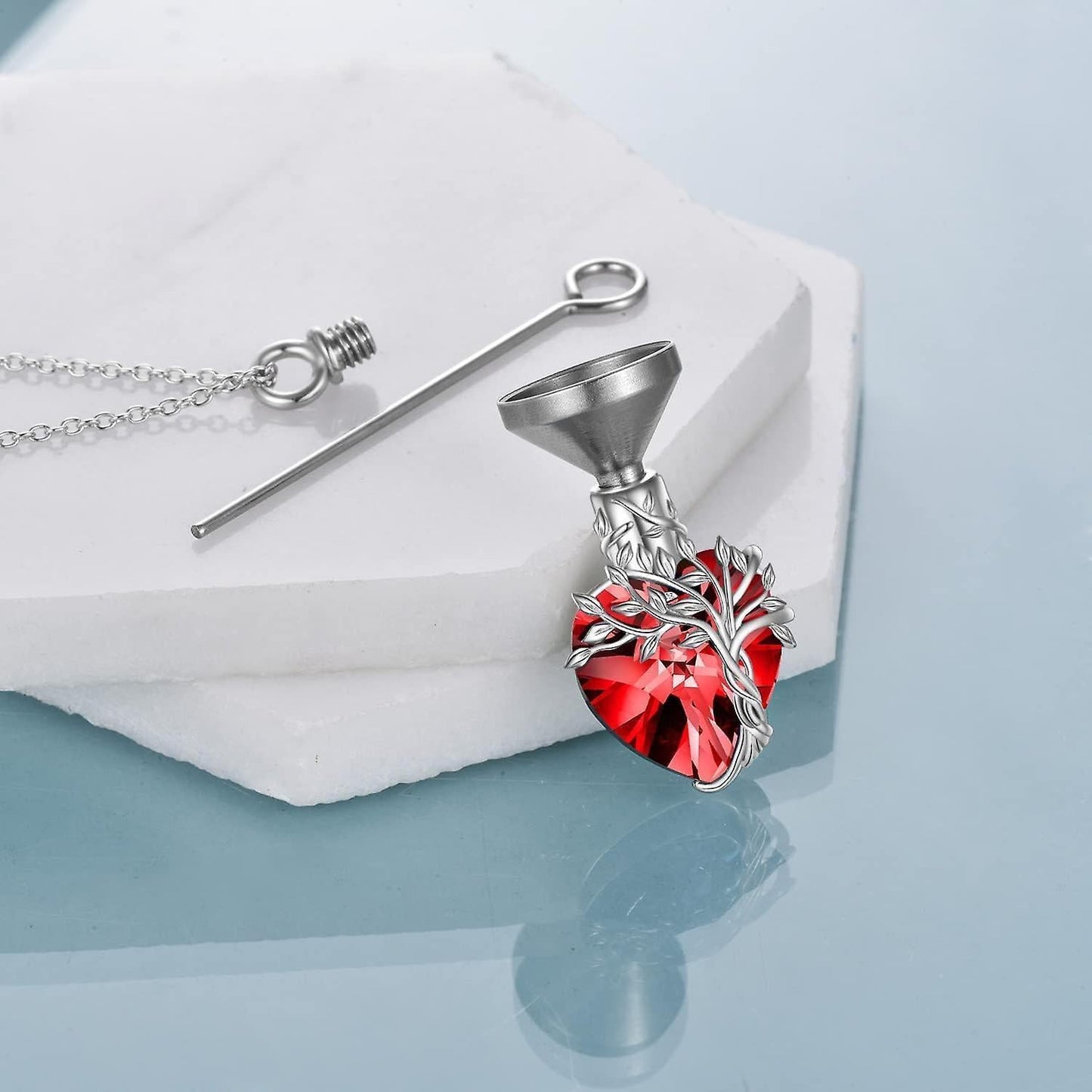 Heart Tree Of Life Urn Necklace For Ashes Sterling Silver Cremation Jewelry With Crystal W/funnel Filler Memorial Jewelry Gifts For Women Girls