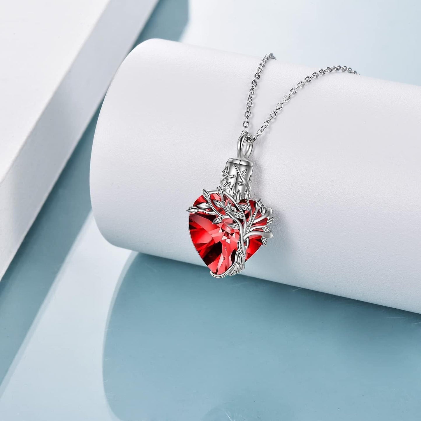 Heart Tree Of Life Urn Necklace For Ashes Sterling Silver Cremation Jewelry With Crystal W/funnel Filler Memorial Jewelry Gifts For Women Girls