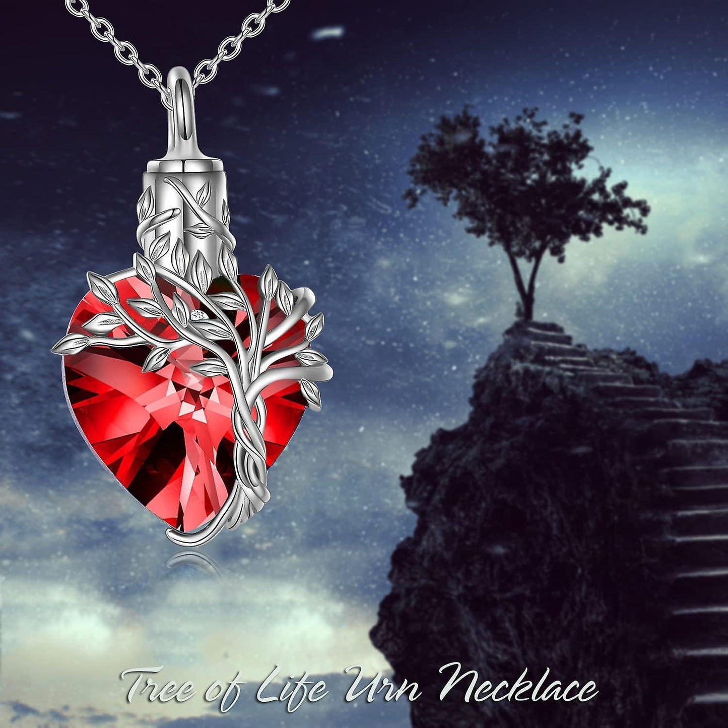 Heart Tree Of Life Urn Necklace For Ashes Sterling Silver Cremation Jewelry With Crystal W/funnel Filler Memorial Jewelry Gifts For Women Girls