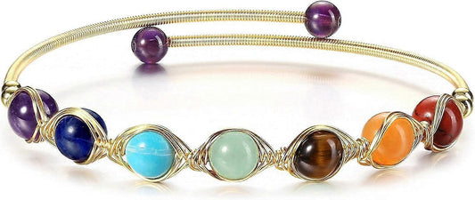 Heyone7 Chakra Crystal Yoga Meditation Bracelets for Women Girls 14K Gold Wire Wrapped Healing Crystals Stone Bracelet Adjustable Gemstones Bead Cuff