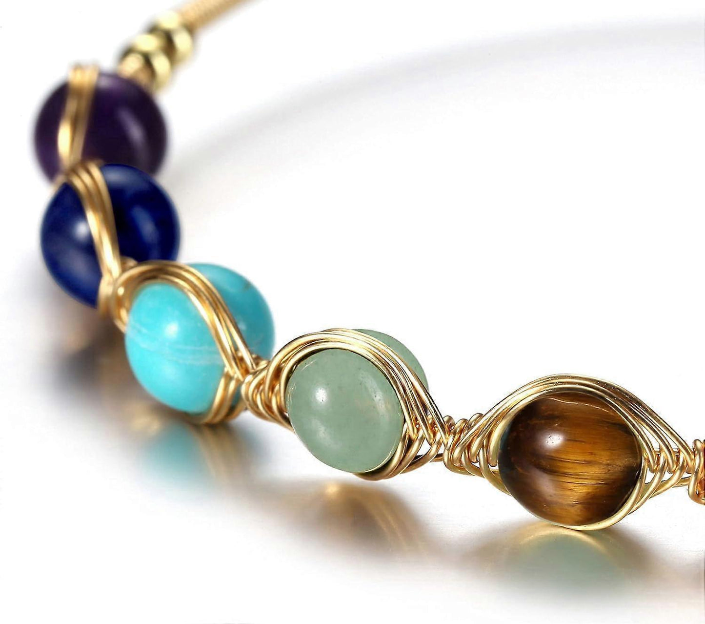 Heyone7 Chakra Crystal Yoga Meditation Bracelets for Women Girls 14K Gold Wire Wrapped Healing Crystals Stone Bracelet Adjustable Gemstones Bead Cuff