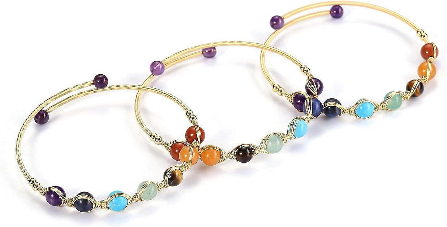 Heyone7 Chakra Crystal Yoga Meditation Bracelets for Women Girls 14K Gold Wire Wrapped Healing Crystals Stone Bracelet Adjustable Gemstones Bead Cuff