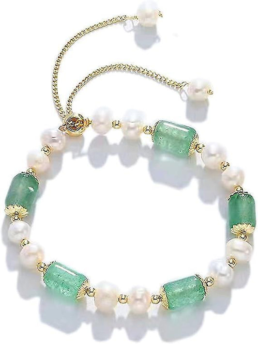 Jade Pearls Bracelet Gold Wealthy Good Fortune Jade Bangle Amulet For Women, Lucky Jade Feng Shui Healing Crystal Bracelet