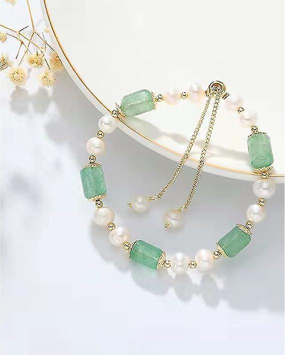 Jade Pearls Bracelet Gold Wealthy Good Fortune Jade Bangle Amulet For Women, Lucky Jade Feng Shui Healing Crystal Bracelet