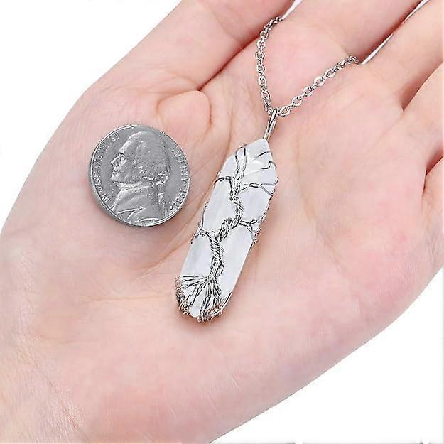 Natural Healing Crystal Stone Necklace Silver Tree Of Life Wire Wrapped Hexagonal Crystal Points Pendant Necklace for Women