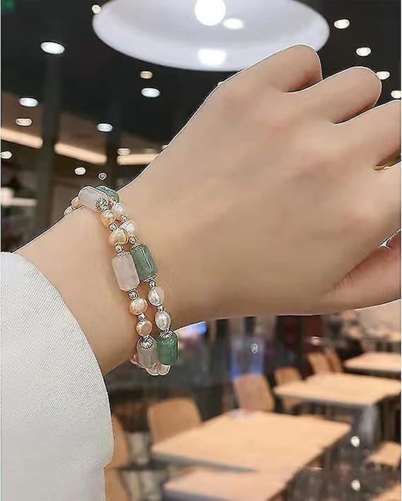 Natural Jade Pearls Bracelet Gold Wealthy Good Fortune Jade Bangle Amulet For Women, Lucky Jade Feng Shui Healing Crystal Bracelet