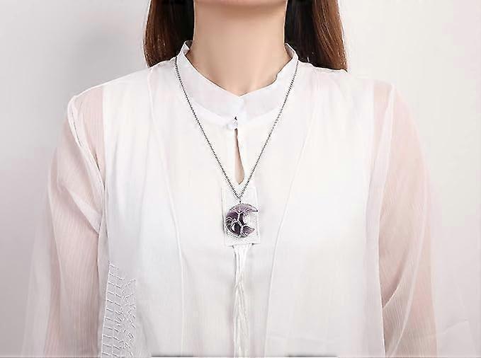 Tree of Life Wire Wrapped Crescent Moon Pendant Necklace Reiki Healing Crystal Stone Necklaces Natural Gemstone Quartz Jewelry for Women