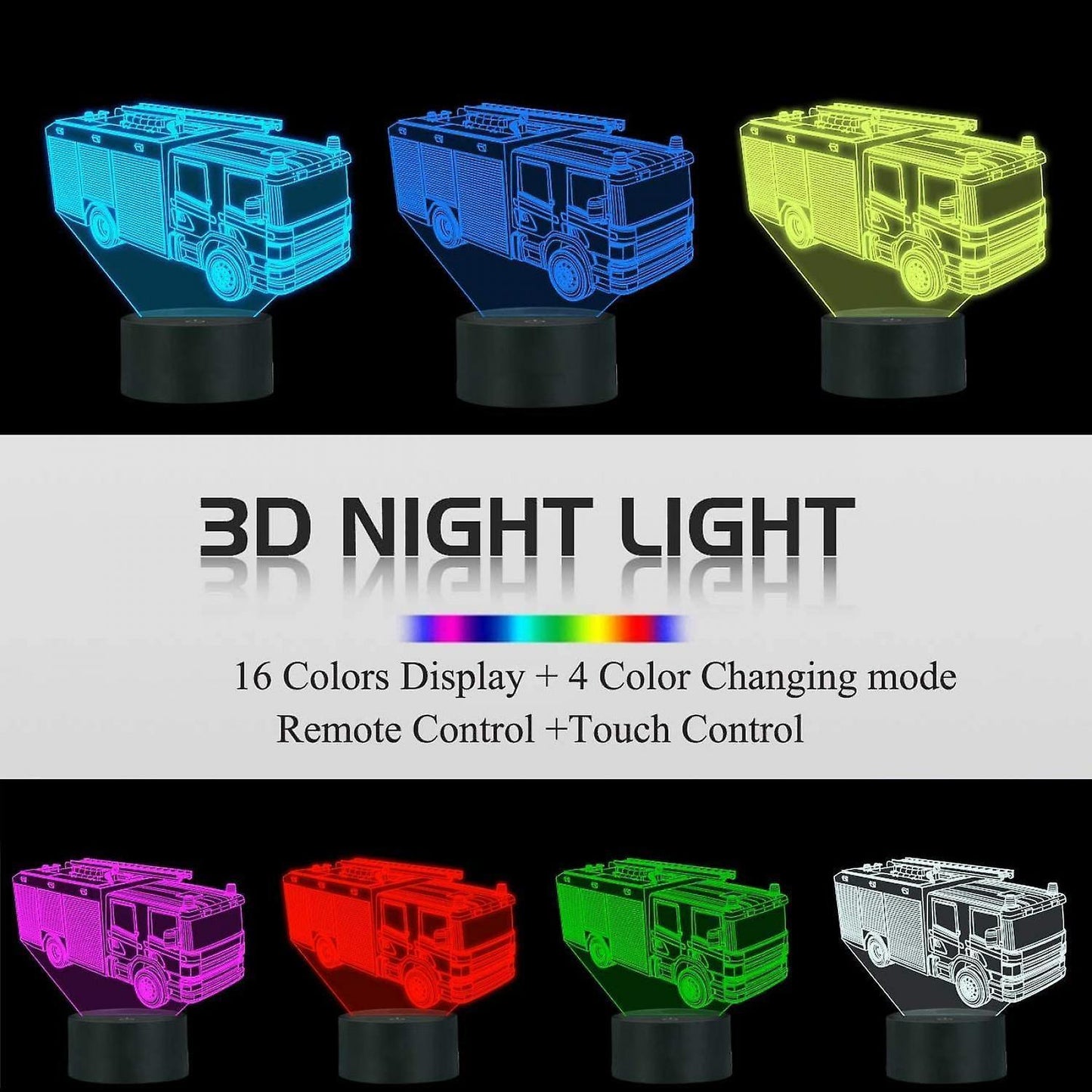 3D Night Light Fire Fighting Illusion Lamp with Re