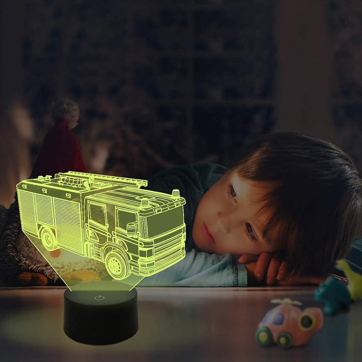 3D Night Light Fire Fighting Illusion Lamp with Re