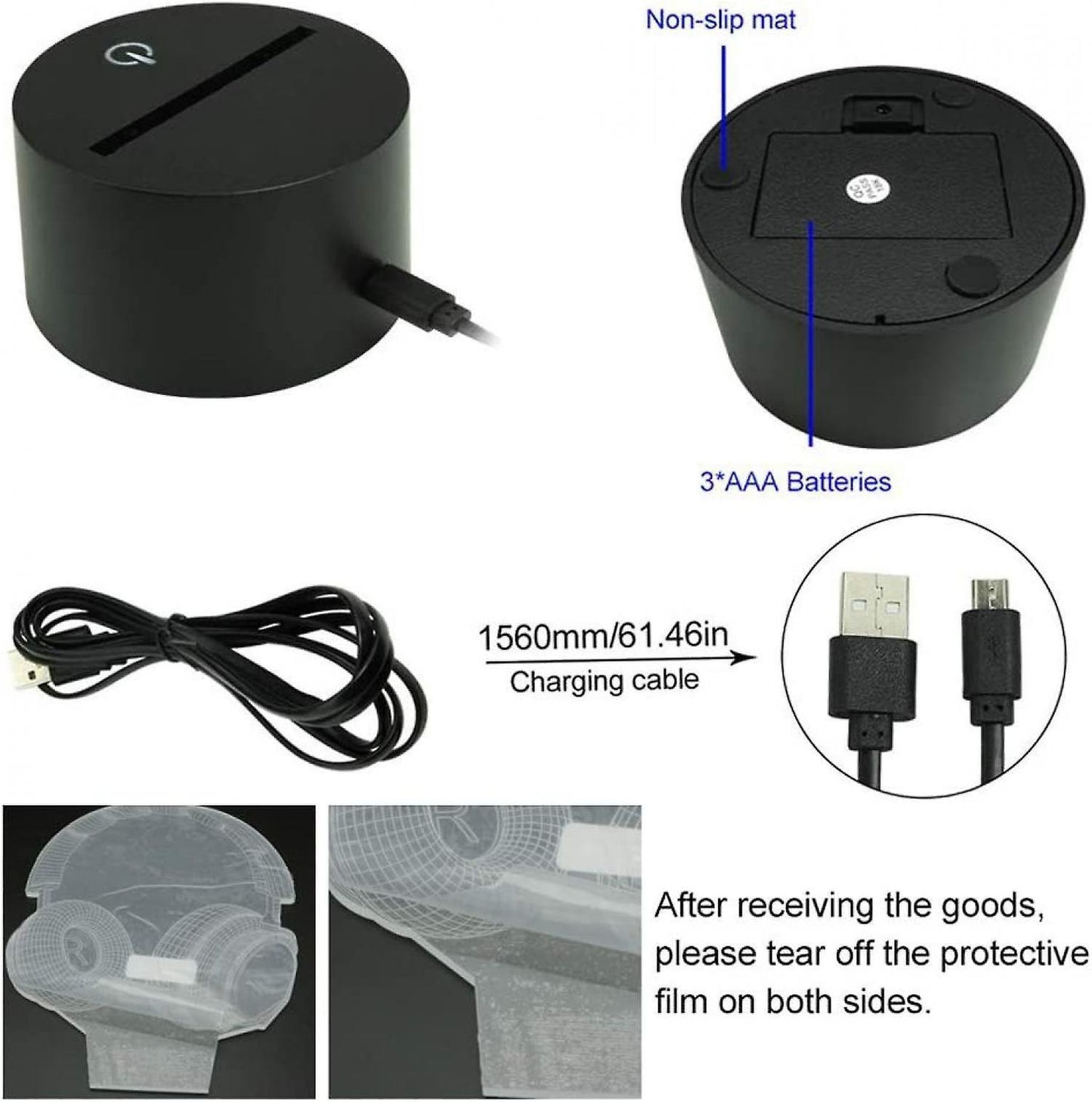 3D Illusion Headphone Headset Night Light 7 Colors