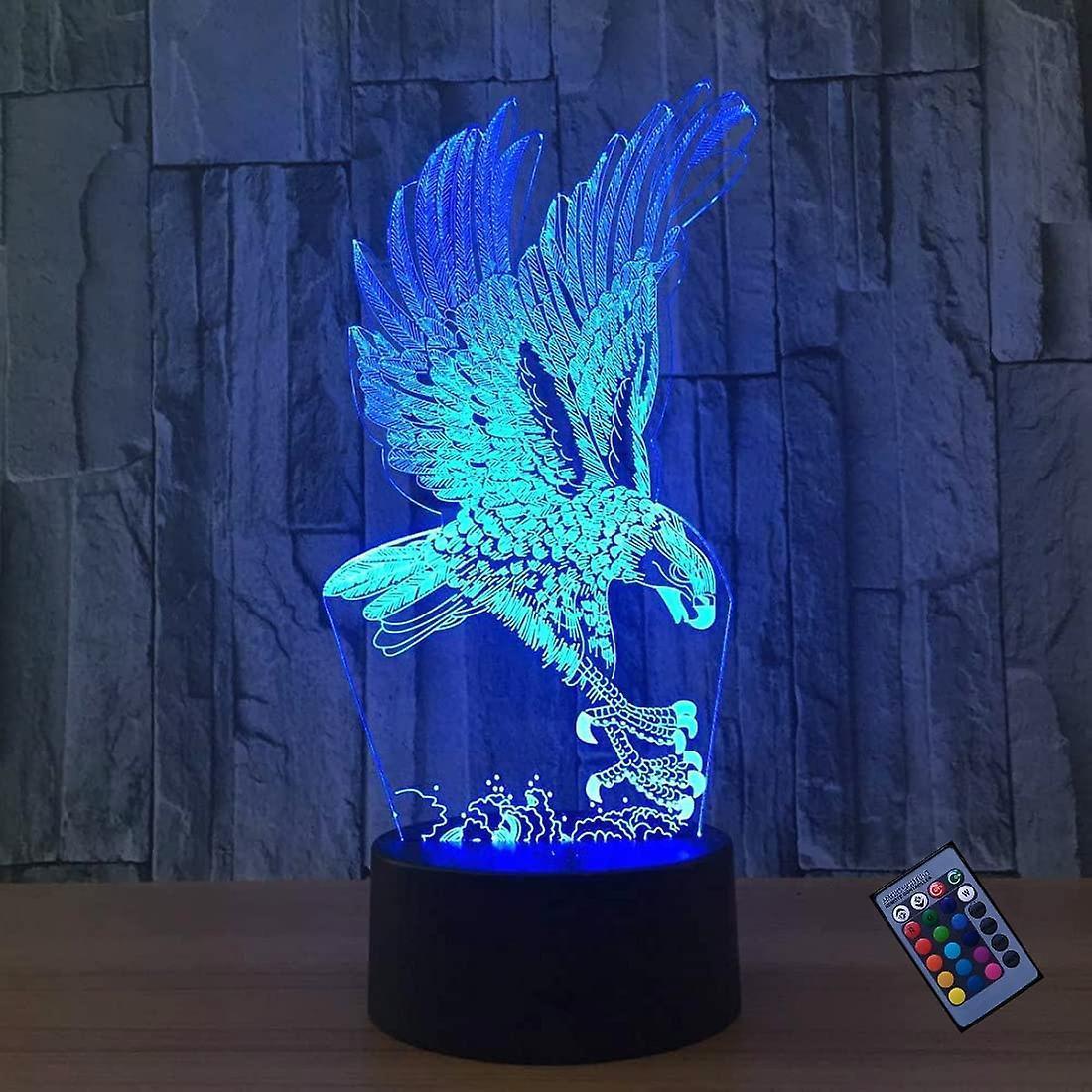 Optical Illusion 3D Eagle Night Light 16 Colors Changing Remote Control USB Touch Switch Gift
