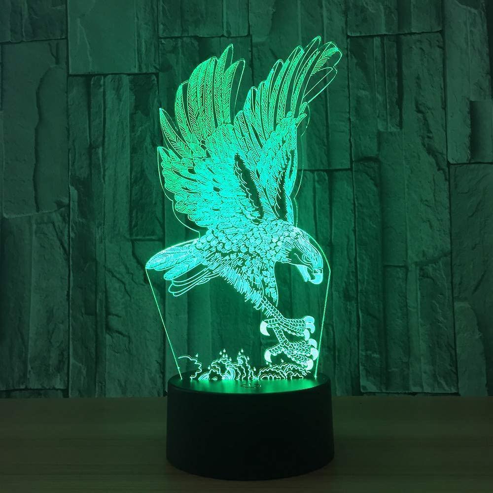 Optical Illusion 3D Eagle Night Light 16 Colors Changing Remote Control USB Touch Switch Gift