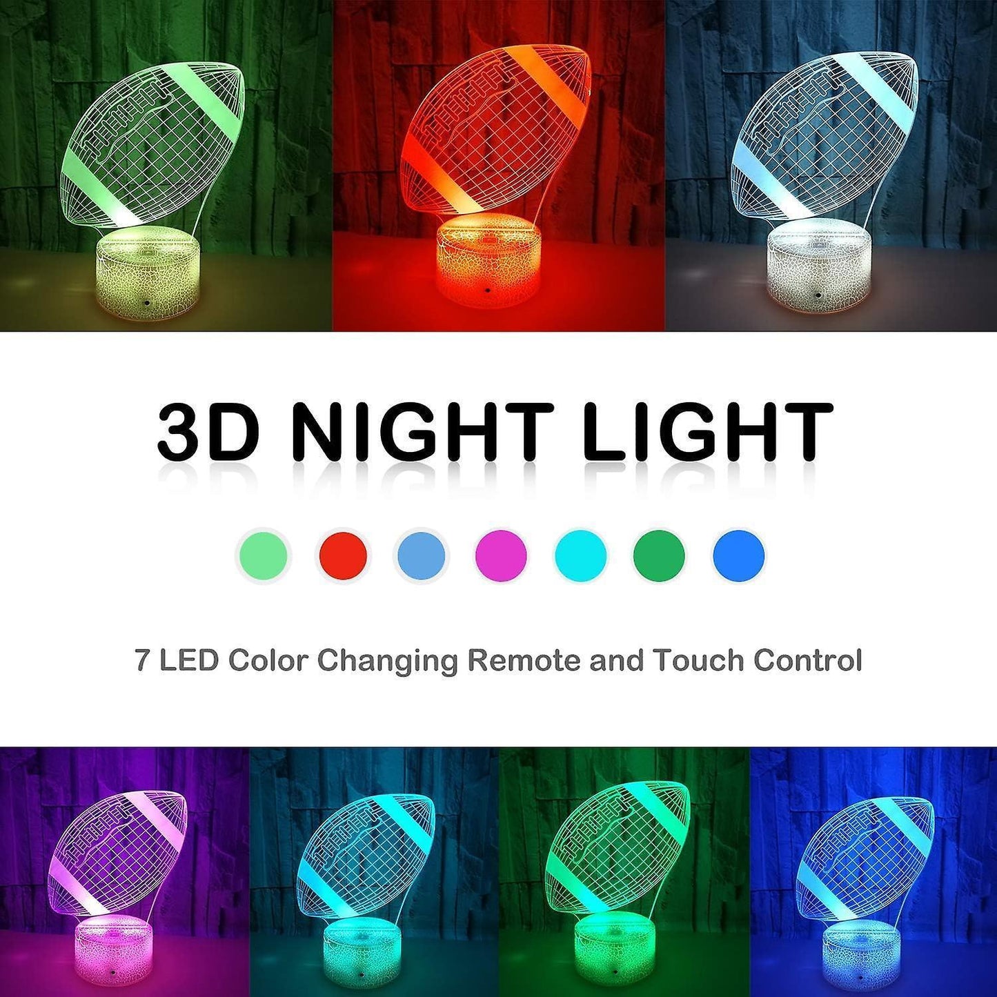 Football Night Lights For babies - 3D Led Illusion Lamp With Touch & Remote Control