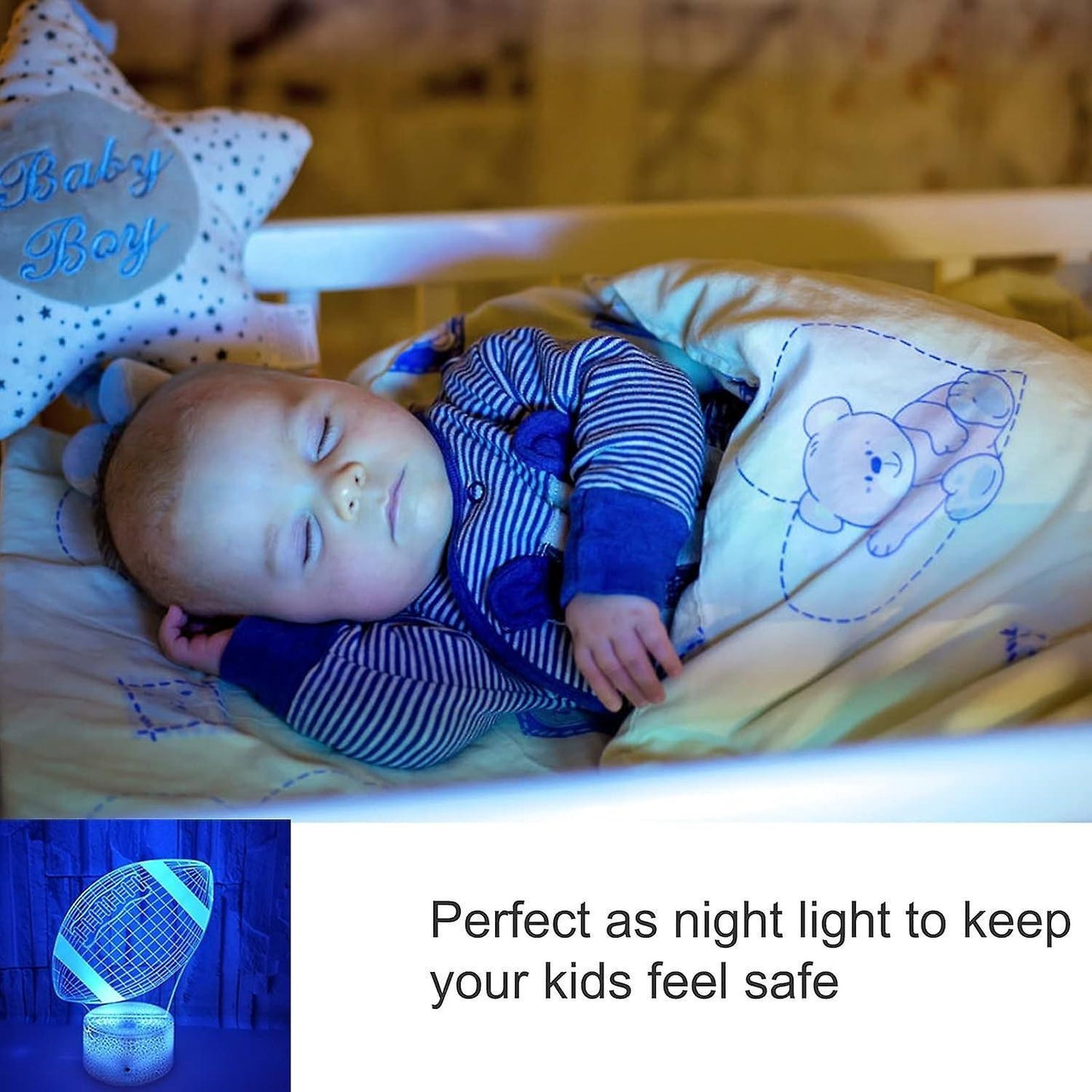 Football Night Lights For babies - 3D Led Illusion Lamp With Touch & Remote Control