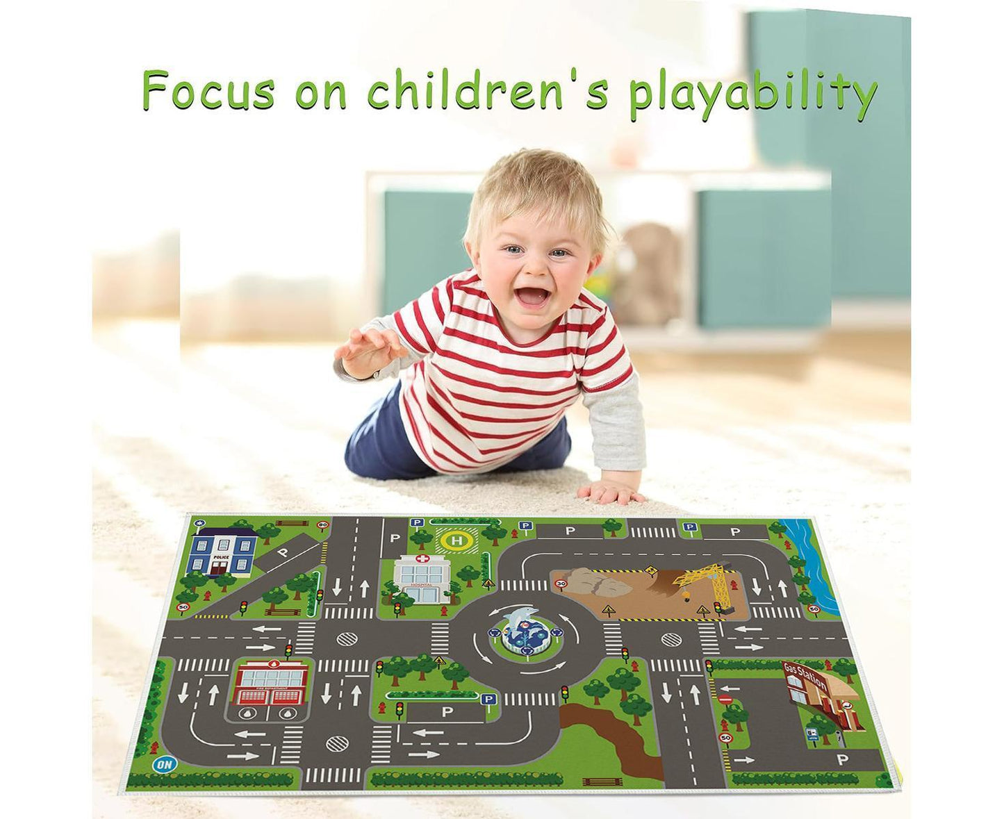 Babies Carpet Play Mat Suitable For Playing With Cars And Toys - Play, Learn And Have Fun securely