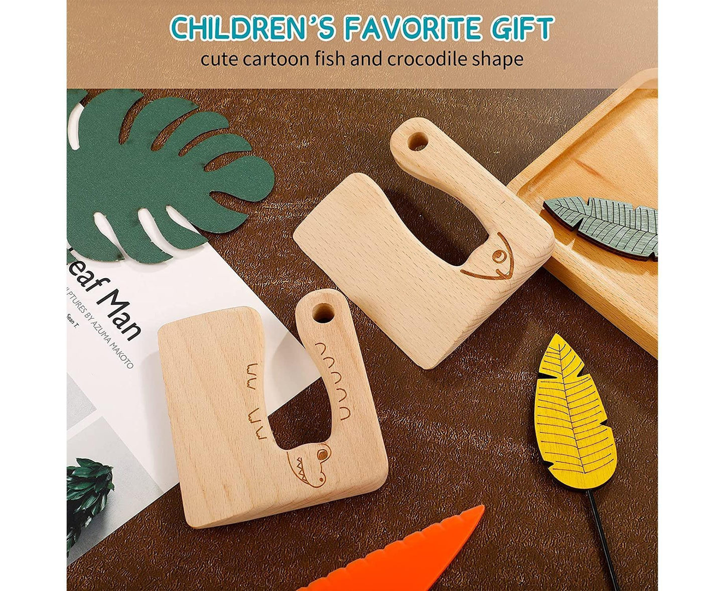 2 Pieces Wooden Babies Knife For Cooking, Babies secure Knives Wooden Babies Knife For Cooking And Cutting Veggies Fruits