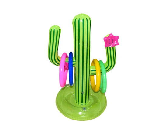 Inflatable Cactus Ring Toss Game Set Target Toss Floating Swimming Ring Toss Includes Inflatable Cactus, 4 Color Rings