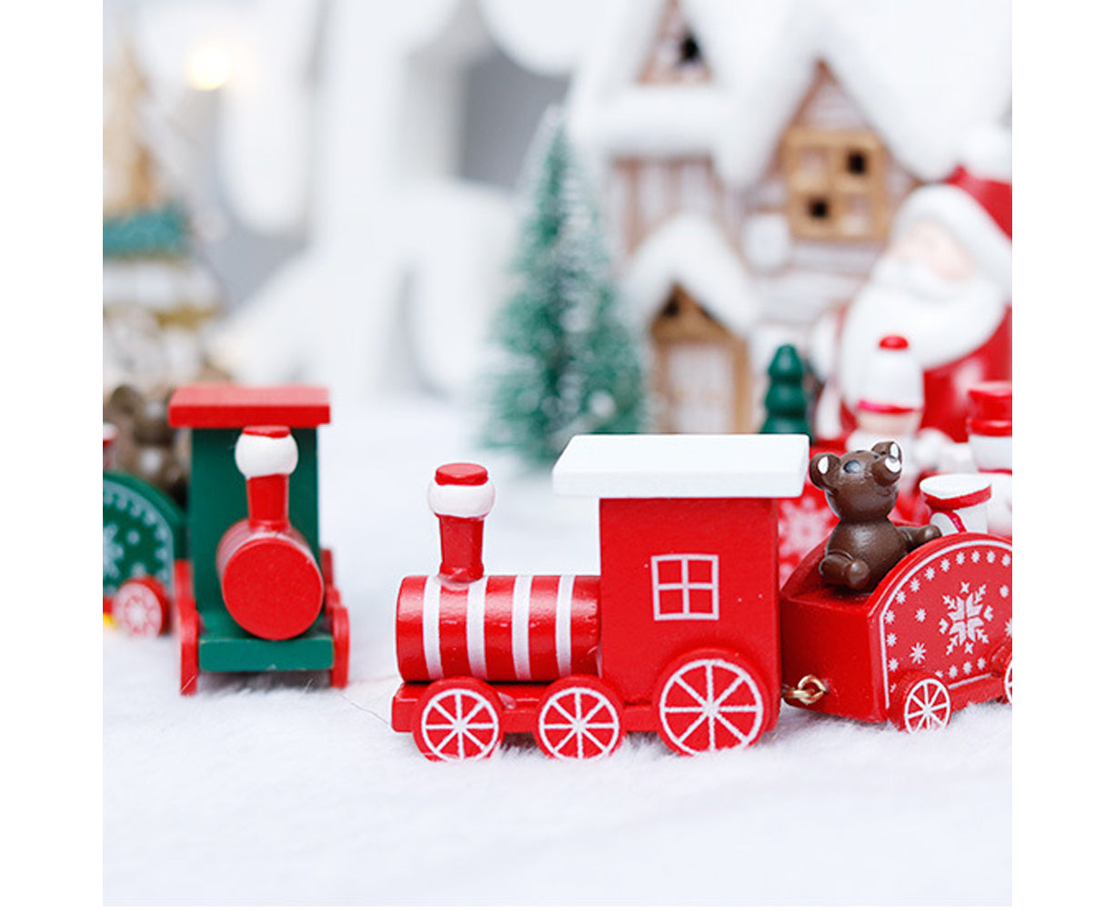 Wooden Christmas Train with 3 Carriages for Boys Girls Babies Festive Advent Calendar Decor Gift-Green