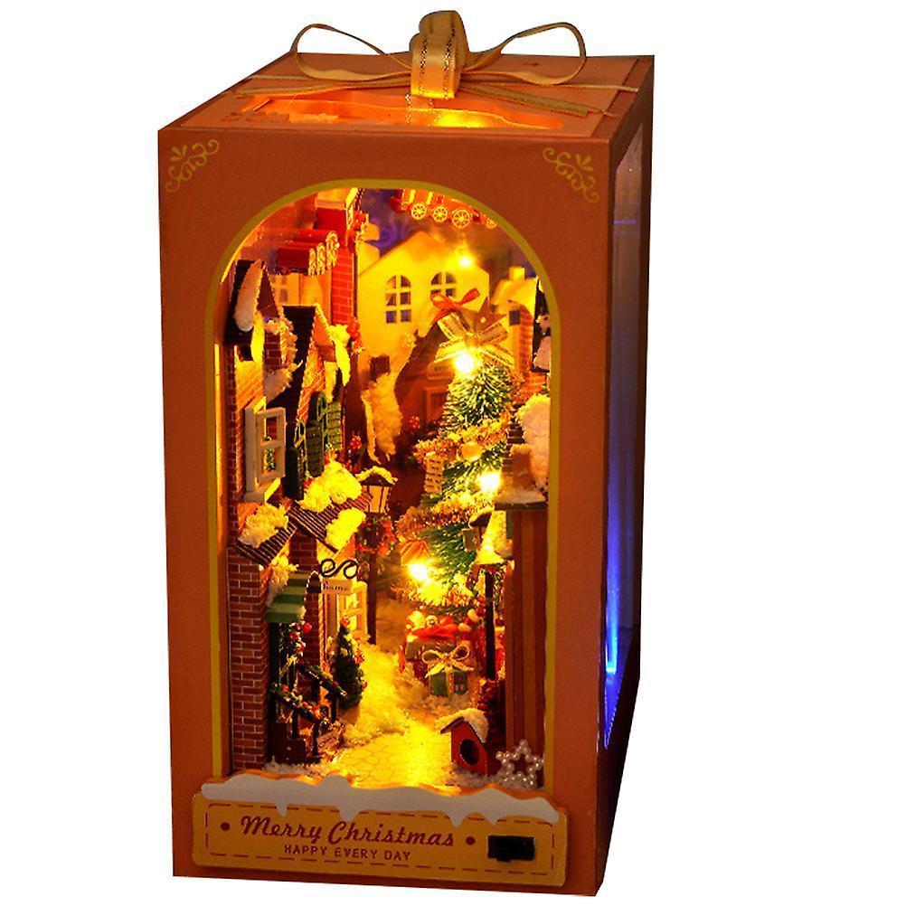 1 Set Assembly Xmas Scene House Wooden Small House Model Ornament No Battery
