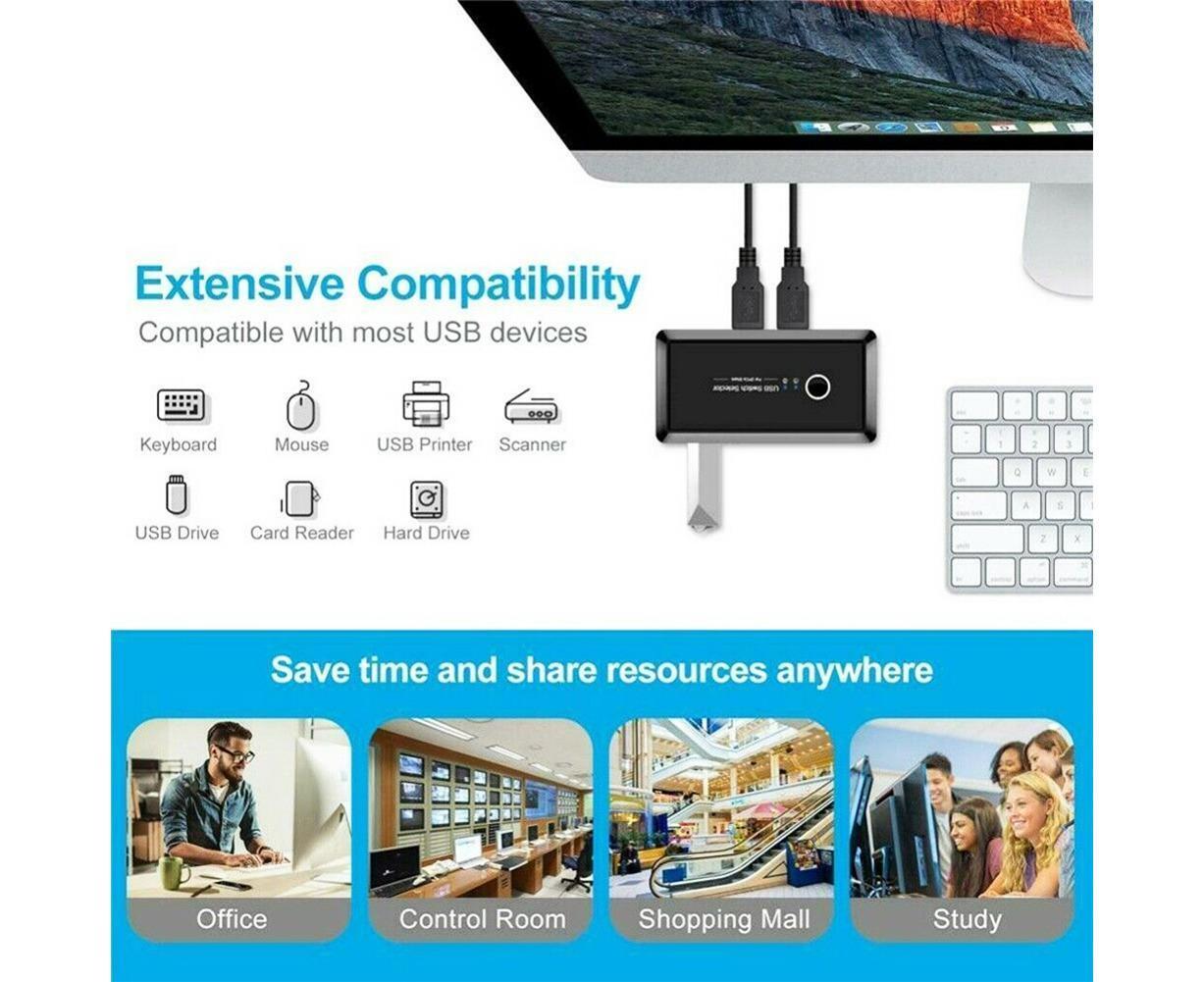 4 USB 2.0 Output Port Computer Sharing Hub Switcher Selector for Mac Chrome OS - Black