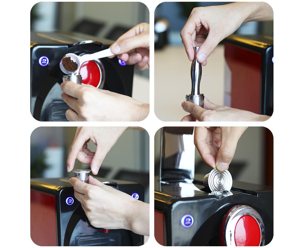 Stainless Steel Reusable Coffee Capsules with Press Coffee Tamper Refillable Coffee Pod Filter for Nespresso