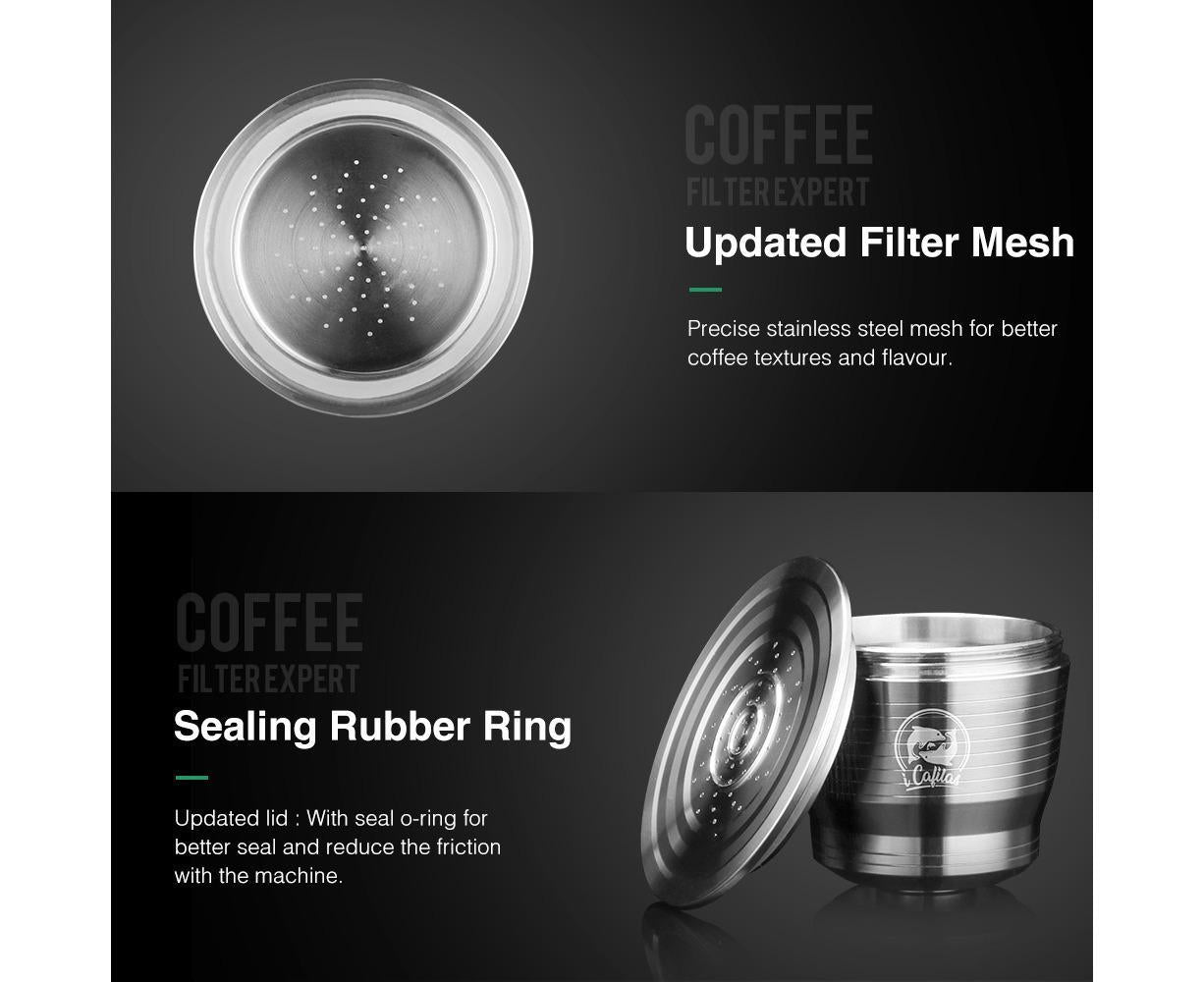 Stainless Steel Reusable Coffee Capsules with Press Coffee Tamper Refillable Coffee Pod Filter for Nespresso