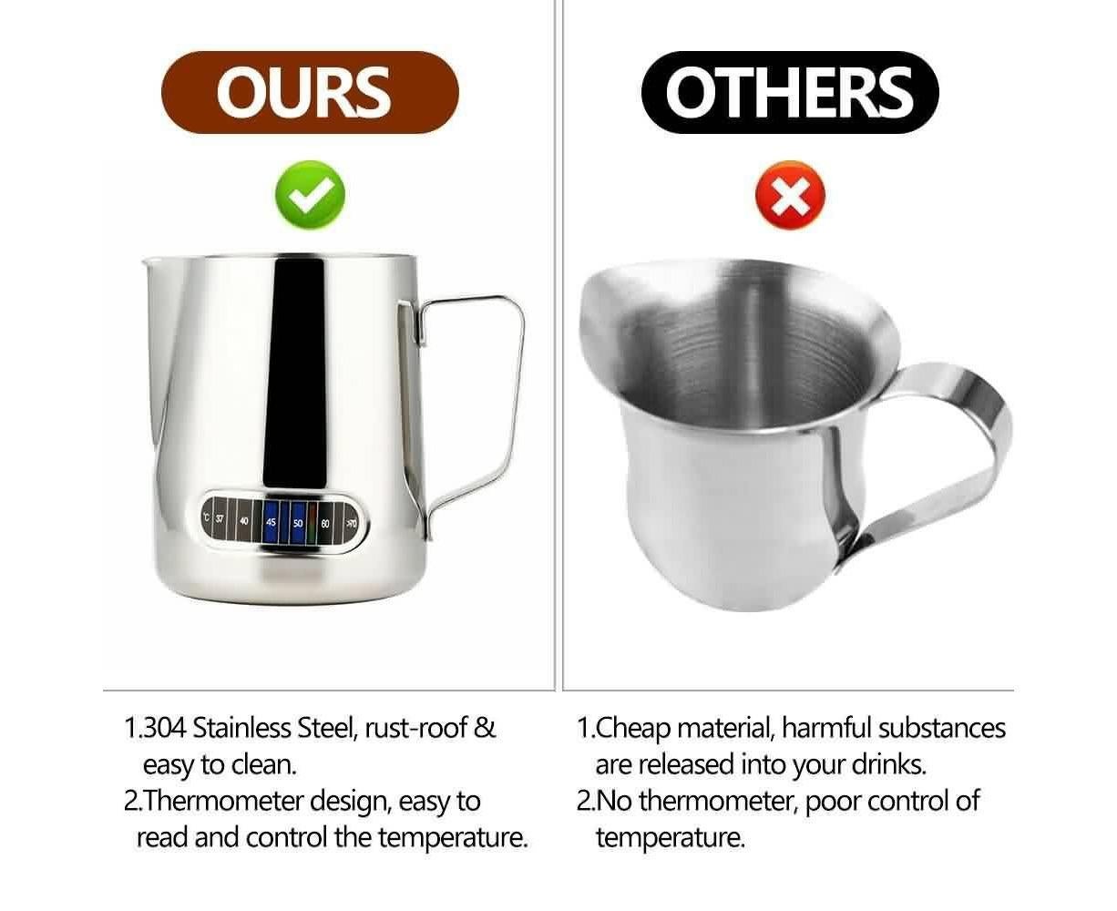 600ml Milk Frothing Thermometer Espresso Coffee Pitcher Stainless Steel Jug
