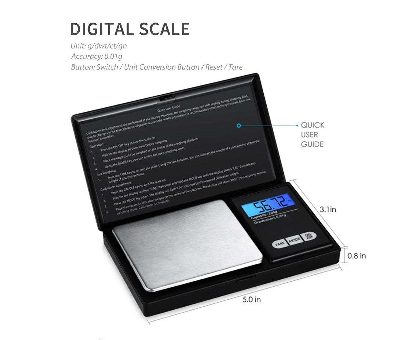 100g Jewelry Scale Digital Pocket Scales LCD Display Scale Small Mini Kitchen Scales Weight g dwt gn ct for Baking Cooking Portable Jewelry