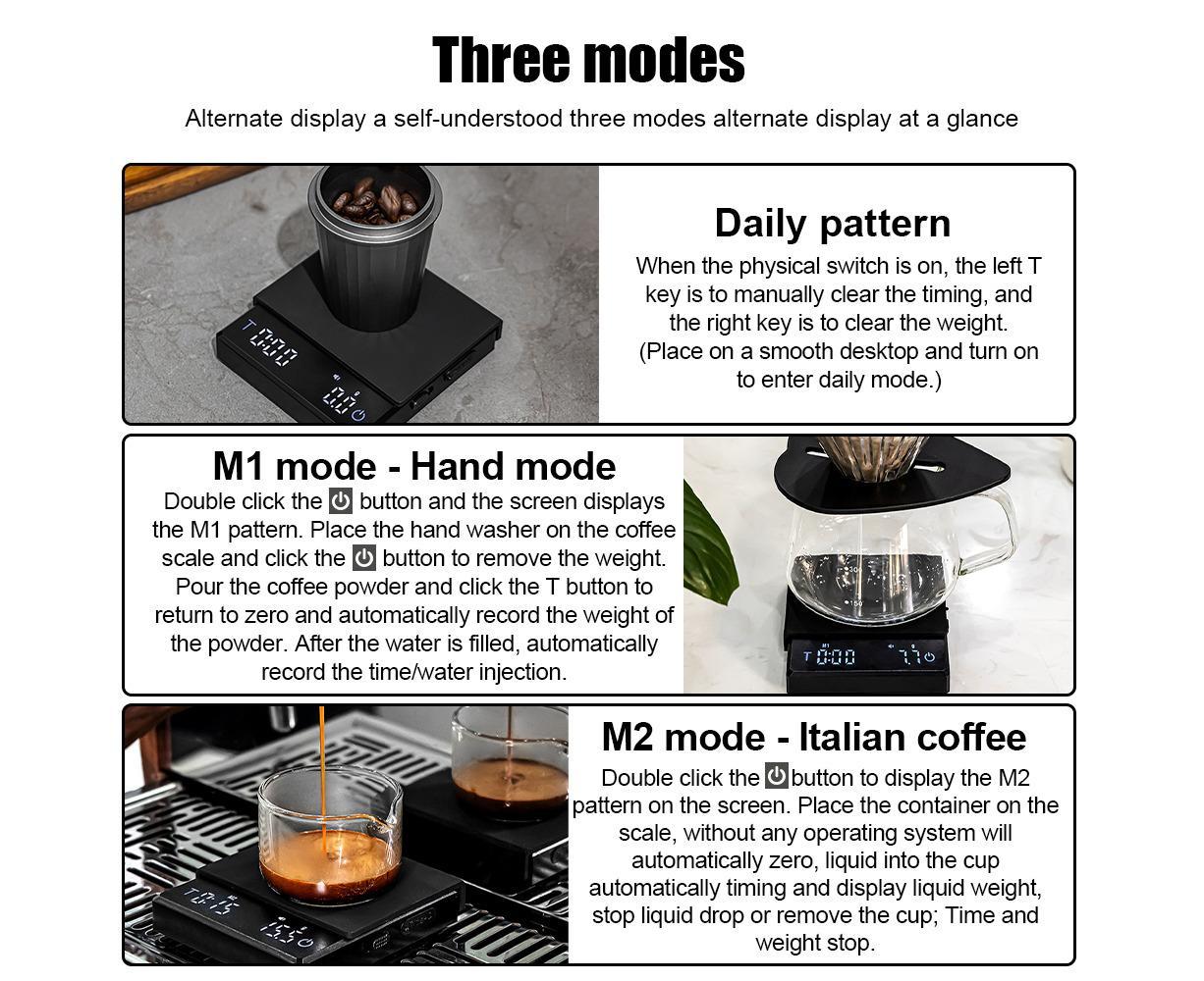 Mini Coffee Scale with Timer, 2kg/0.1g Accurate 3 Modes Type-C Rechargeable Portable Digital Scale for Espresso and Pour Over Coffee with