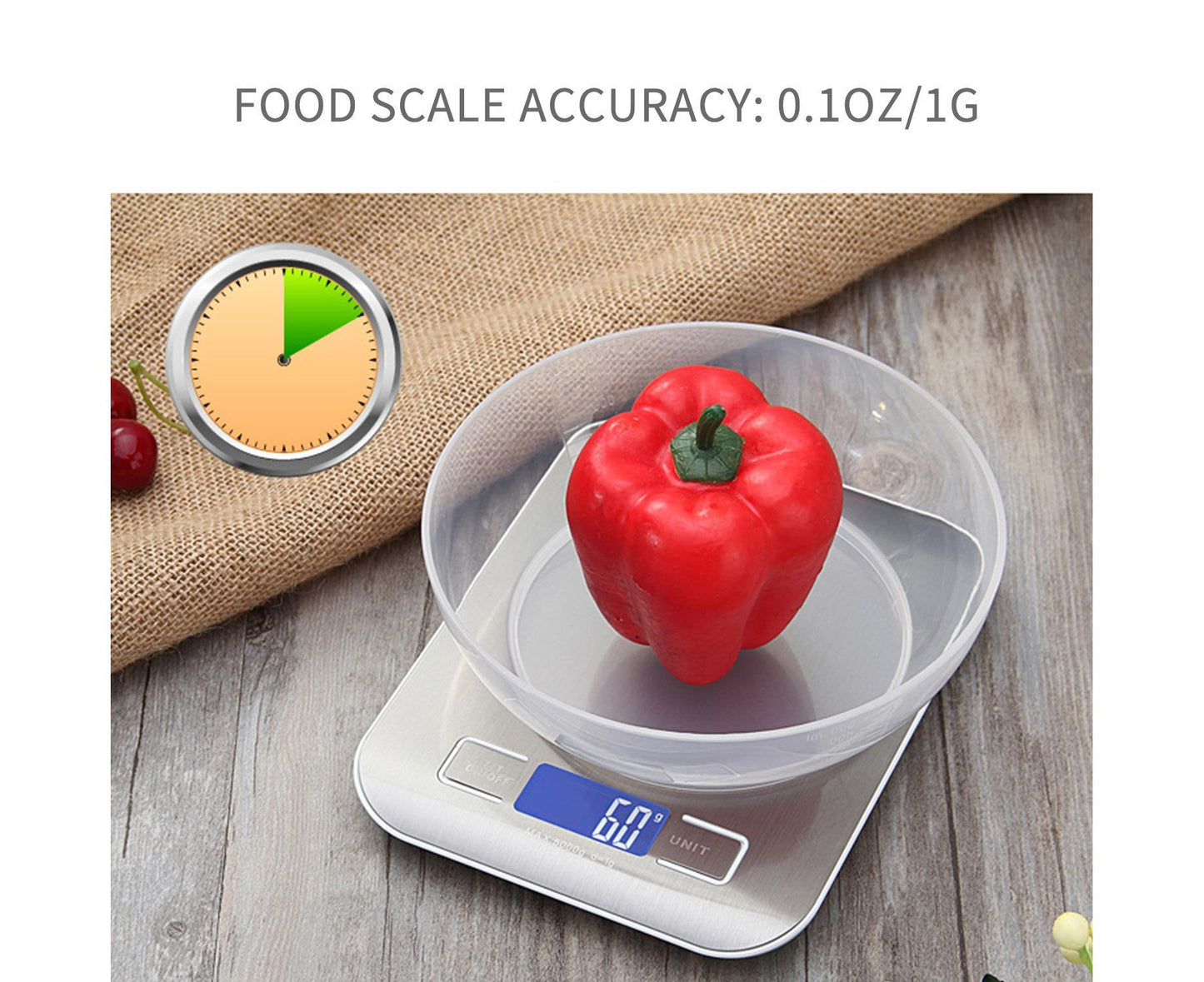 22lb Food Scale Digital Kitchen Scale LCD Display Scale Weight KG G oz ml and lb for Baking and Cooking Stainless Steel Portable Food Scale