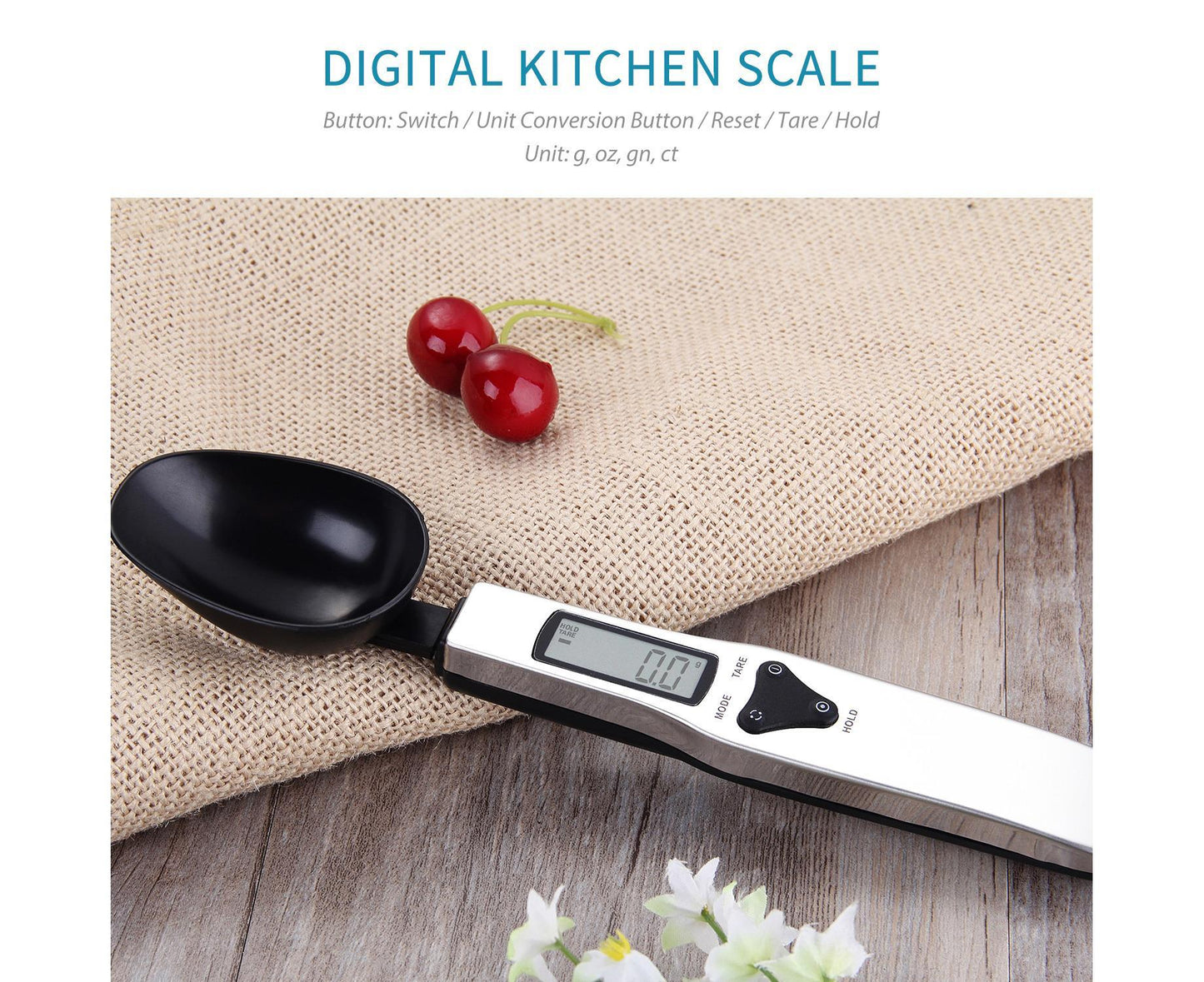 300g Food Spoon Scale Digital Kitchen Spoon Scale LCD Display Scale Weight G OZ GN CT for Baking Cooking Portable Food Scale 0.1g Precise