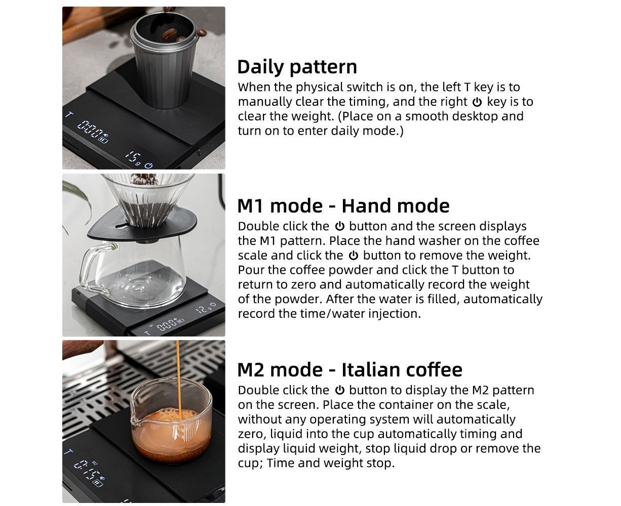 Mini Coffee Scale with Timer, 2kg/0.1g Accurate 3 Modes Type-C Rechargeable Portable Digital Scale for Espresso and Pour Over Coffee with