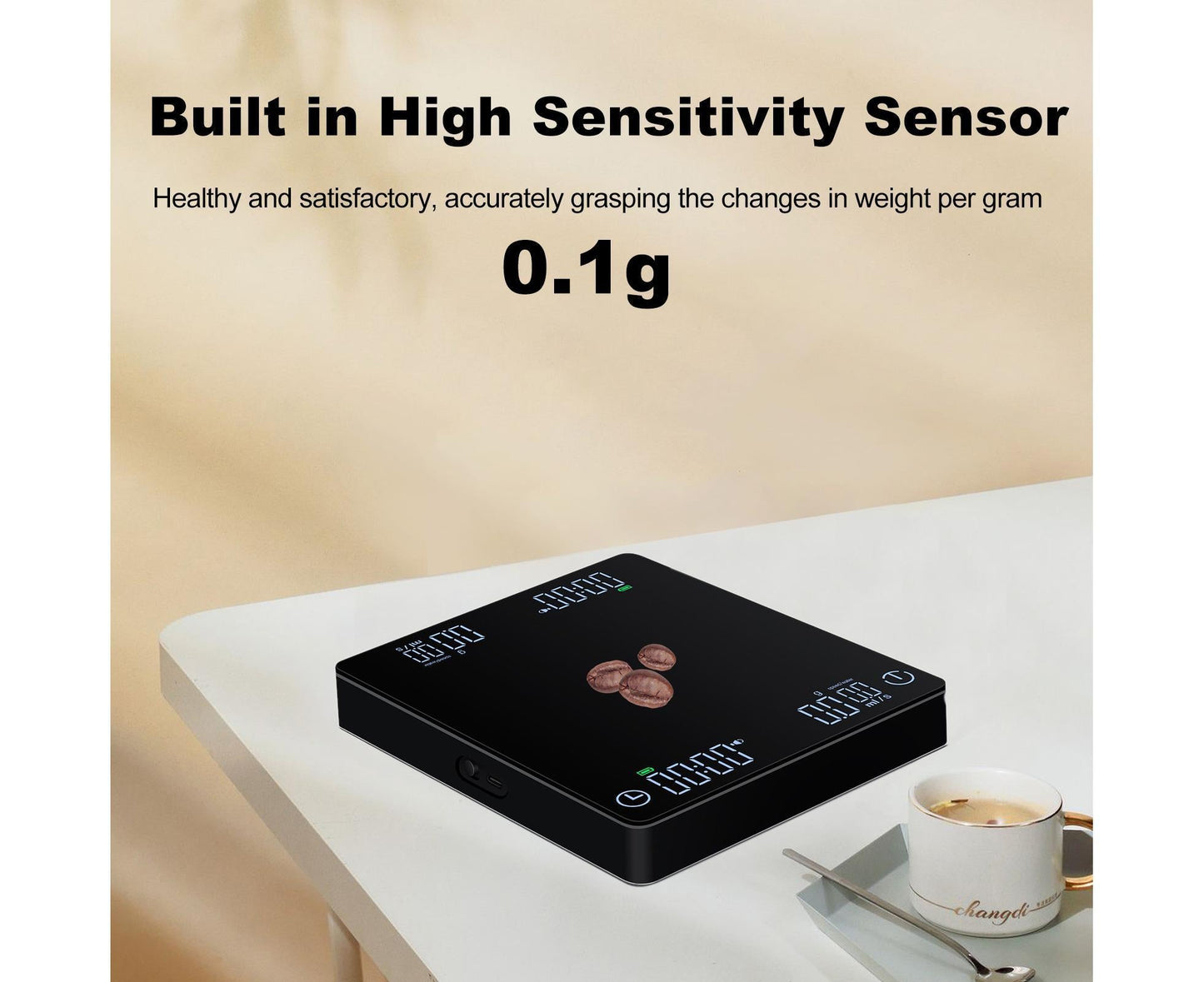 Coffee Scale with Wireless Display 3kg/0.1g High Precision Espresso Scale Rechargeable Digital Kitchen Scale Tare and Zero Unit Switching